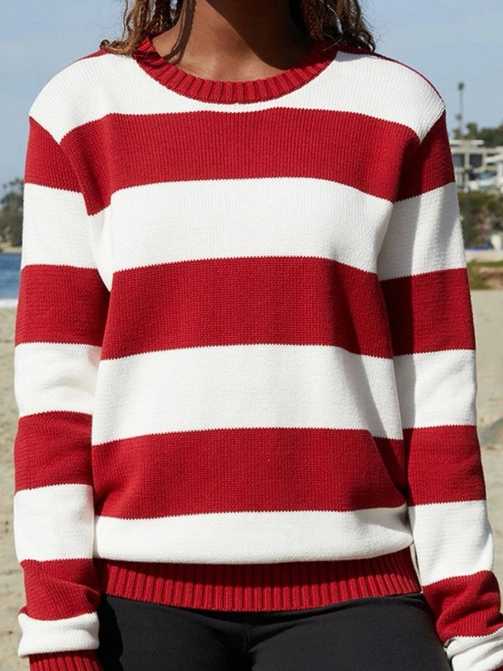 Brandy Melville Red and White Striped Crewneck Sweater